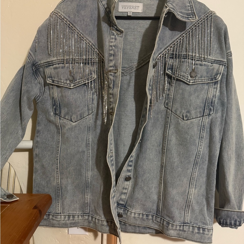 Vici/Veveret Blue and Silver Jean Jacket Relaxed Fit